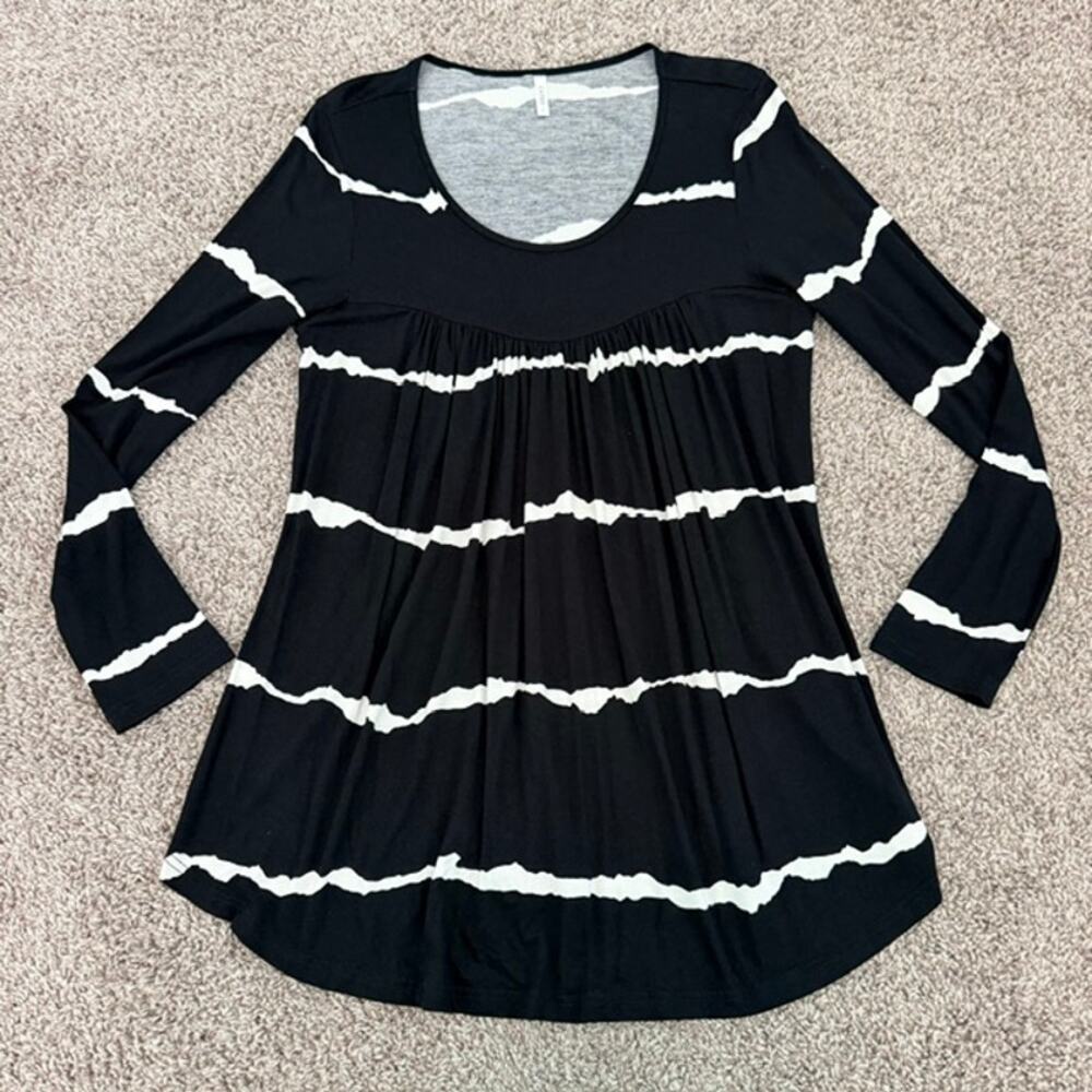 Cathy Babydoll Tunic Top Women's Large Scoop Neck Long Sleeve Tie Dye Boho Retro